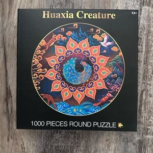 Huaxia Creature 1000-Piece Round Puzzle - Colorful Mandala Peacock